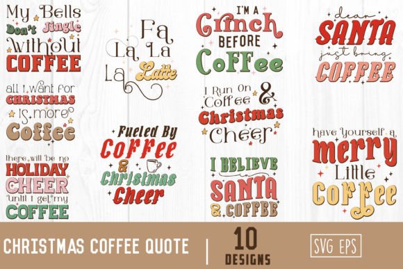 Retro Christmas Coffee Quote SVG Bundle: Graphics for Crafts & Content